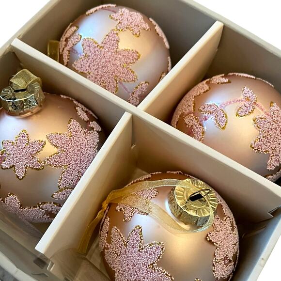 Laura Ashley Pink Beaded Glass Christmas Ornaments 3in Set of 4 Holiday Glam NEW - Picture 13 of 15